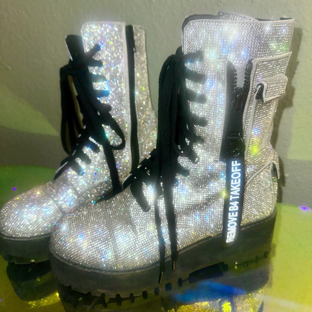 Sugar Thrillz Silver Lace Up Boots
